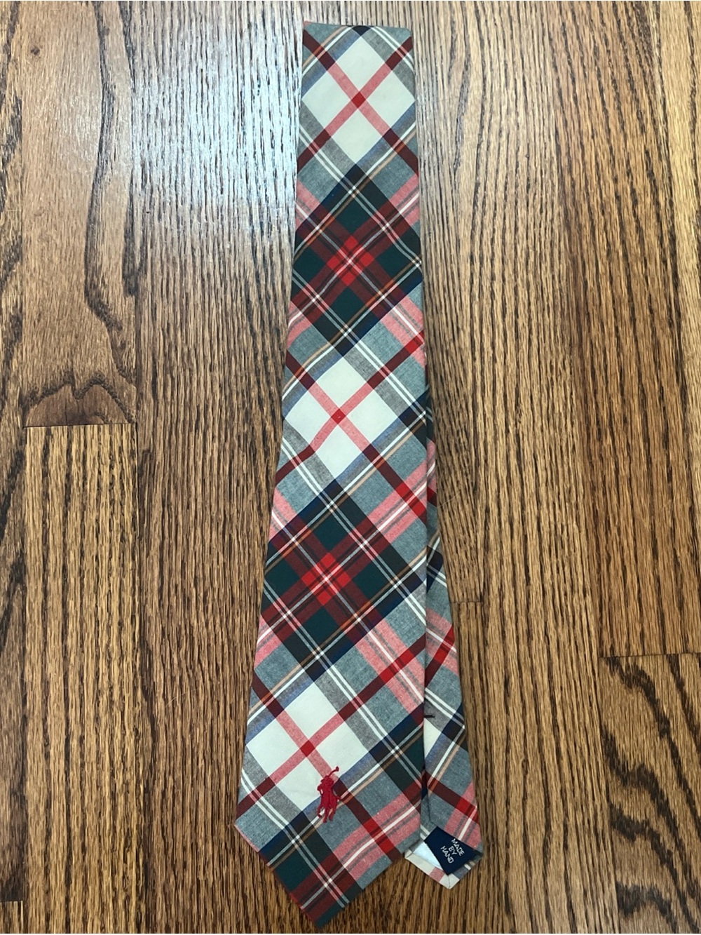 VTG Polo Ralph Lauren Tartan Cotton Tie Pony Logo Made in USA Preppy Old Money